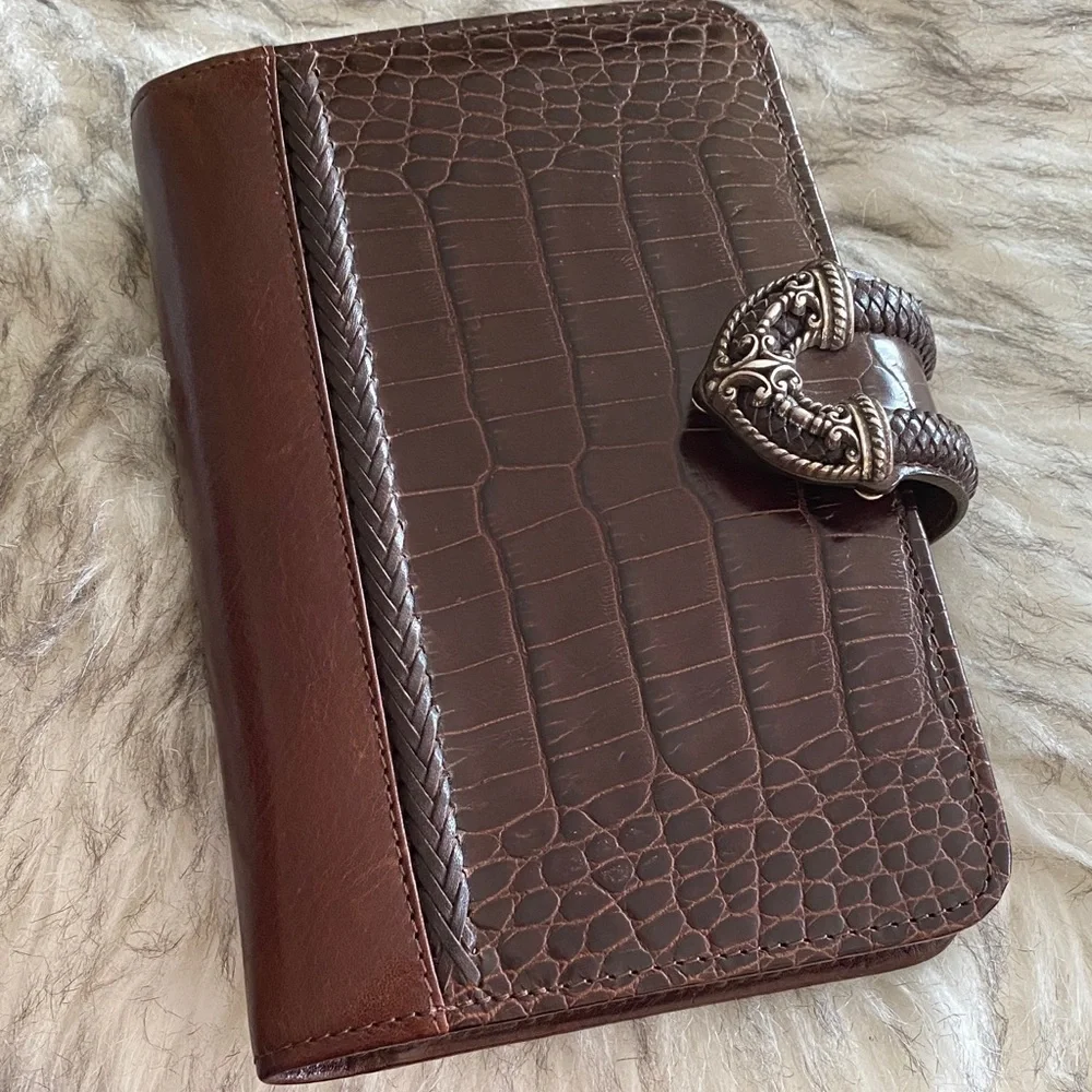 Brighton Brown Crocodile Embossed business organizer/Wallet with Silver Buckle - Picture 13 of 15